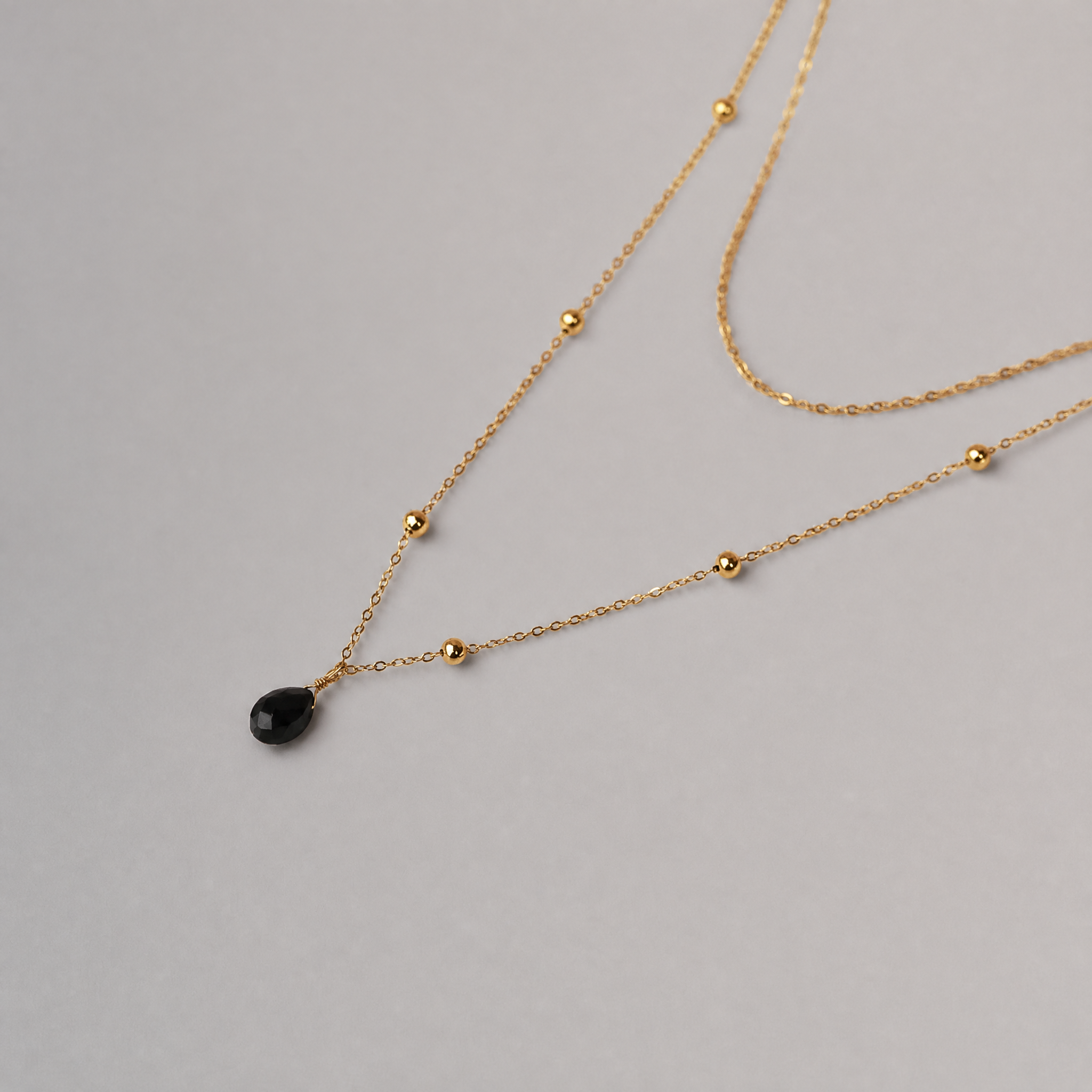 Onyx Aura Double Layer Necklace, Edelstahl vergoldet