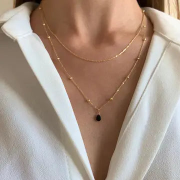 Onyx Aura Double Layer Necklace, Edelstahl vergoldet