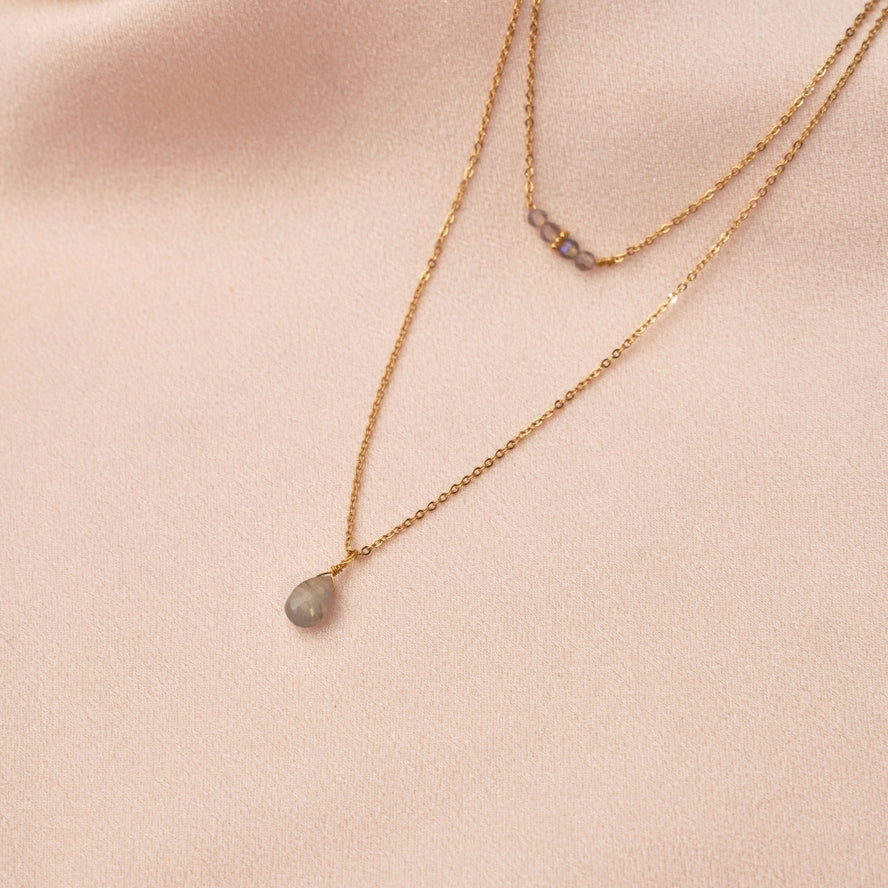 Feine doppelte Kette mit grauen Labradorit Perlen