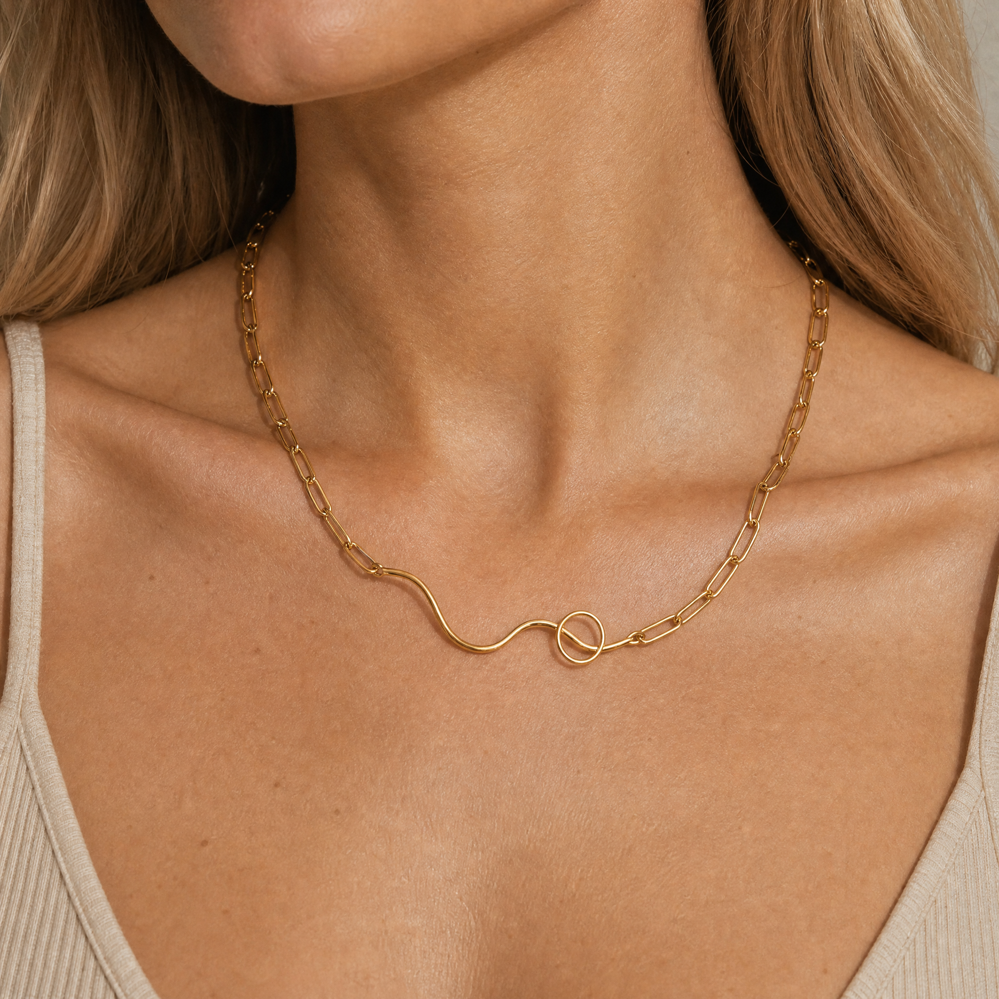 Togodo Halskette mit Wellen-Element, 24k vergoldet